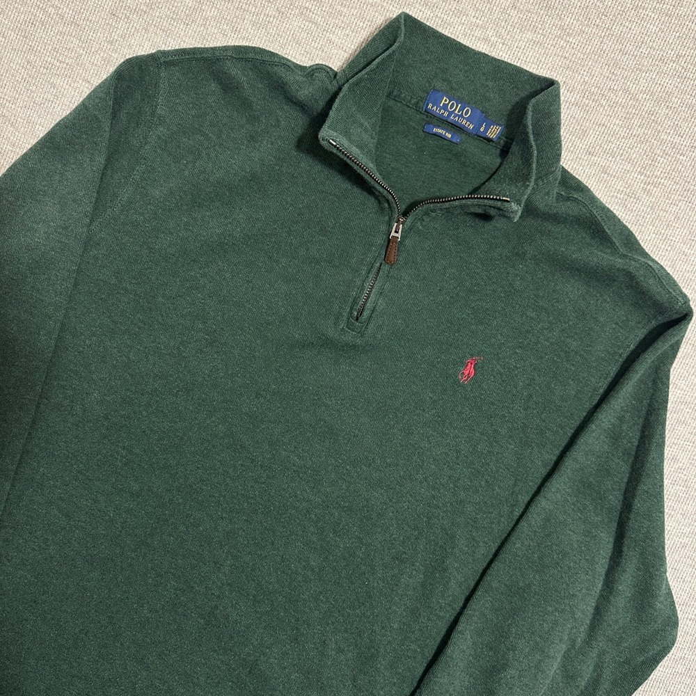 Polo Ralph Lauren Estate Rib Quarter Zip Pullover Hunter Cotton Green Mens Large